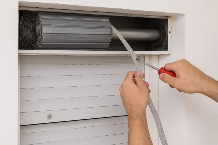 Técnico ajustando mecanismo de persiana